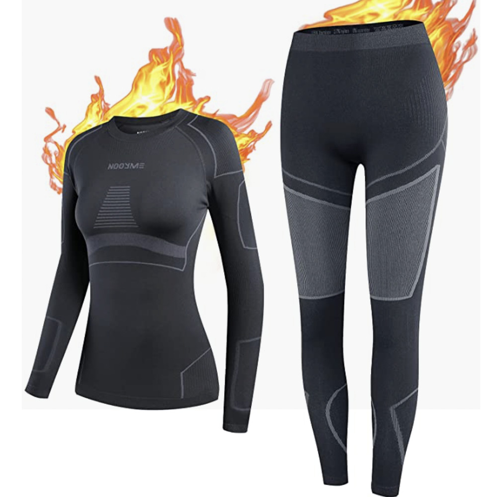 Nooyme Compression Thermal Underwear Bamboo Charcoal Base Layer | Women L, Black